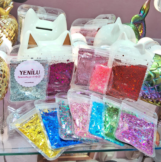 00389sku- Set de 12 Sachets Glitter Sirena (3gr c/u)